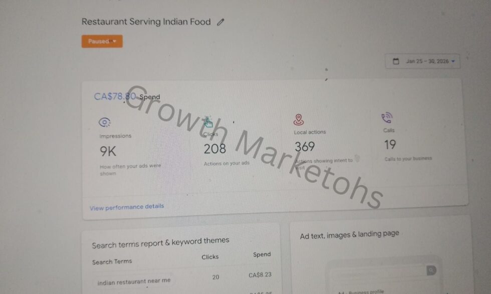 Delivered 50-60% ROI for an Indian restaurant in Canada.